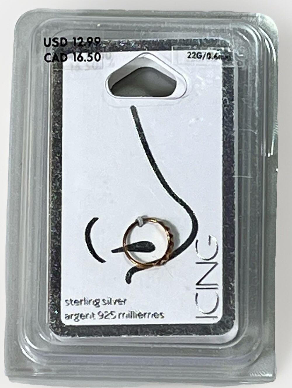 Sterling Silver Gold Tone 925 Nose Ring Hoop 22G 0.6mm NIP